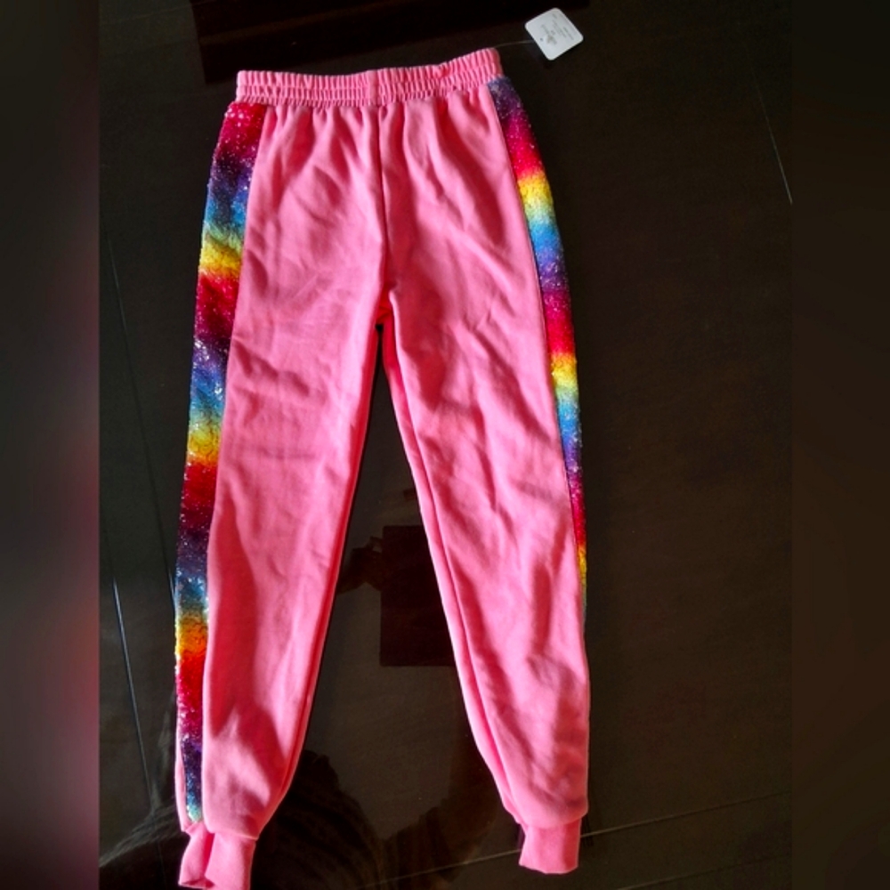 NWT Flapdoodles Pink Size 6 Rainbow Side Stripe Kids Joggers